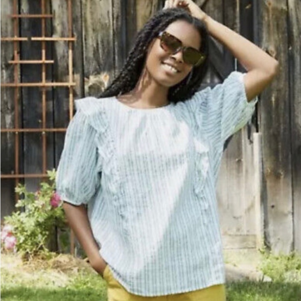 Universal Thread Blue Stripe Ruffle Blouse Size Small